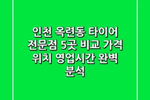 인천 옥련동 타이어 전문점 5곳 비교 – 가격, 위치, 영업시간 완벽 분석