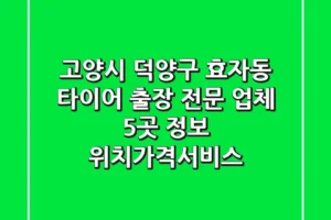 고양시 덕양구 효자동 타이어 출장 전문 업체 5곳 정보 – 위치/가격/서비스