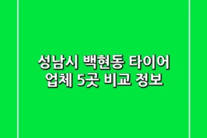성남시 백현동 타이어 업체 5곳 비교 정보