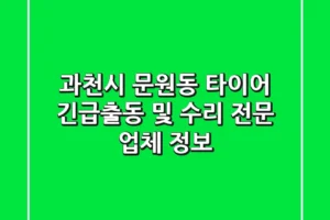 과천시 문원동 타이어: 긴급출동 및 수리 전문 업체 정보